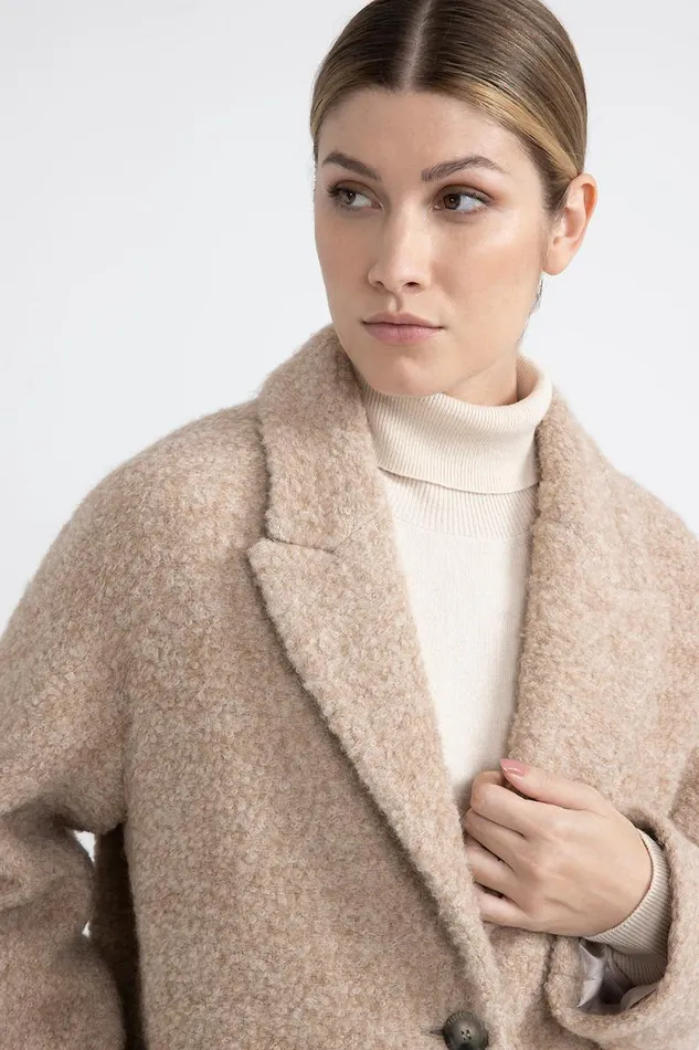 Peserico Outerwear Woman Boucl Wool And Alpaca Coat Macchiato Peserico Outerwear Woman Boucl Wool And Alpaca Coat Macchiato