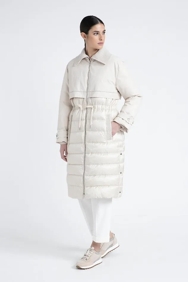 Peserico Outerwear Woman DownFilled DripProof Long Trench Coat Barley