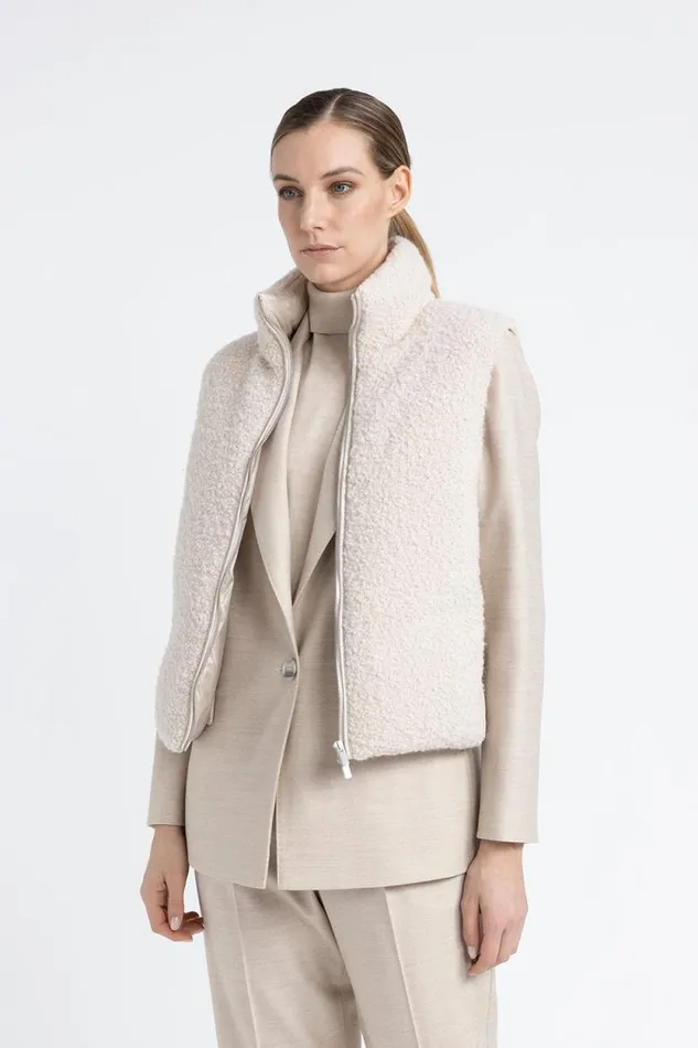 Peserico Outerwear Woman Down Waistcoat In Virgin Wool And Alpaca Blend Boucl Fabric Barley Peserico Outerwear Woman Down Waistcoat In Virgin Wool And Alpaca Blend Boucl Fabric Barley