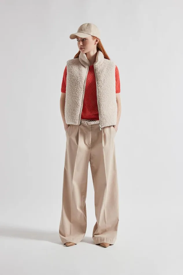 Peserico Outerwear Woman Down Waistcoat In Virgin Wool And Alpaca Blend Boucl Fabric Barley Peserico Outerwear Woman Down Waistcoat In Virgin Wool And Alpaca Blend Boucl Fabric Barley