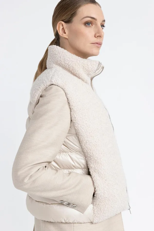 Peserico Outerwear Woman Down Waistcoat In Virgin Wool And Alpaca Blend Boucl Fabric Barley Peserico Outerwear Woman Down Waistcoat In Virgin Wool And Alpaca Blend Boucl Fabric Barley