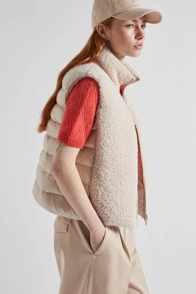 Peserico Outerwear Woman Down Waistcoat In Virgin Wool And Alpaca Blend Boucl Fabric Barley Peserico Outerwear Woman Down Waistcoat In Virgin Wool And Alpaca Blend Boucl Fabric Barley