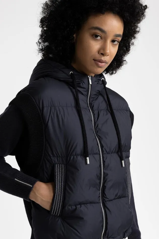 Peserico Outerwear Woman Down Waistcoat With Wool And Microfibre Hood Blue Peserico Outerwear Woman Down Waistcoat With Wool And Microfibre Hood Blue