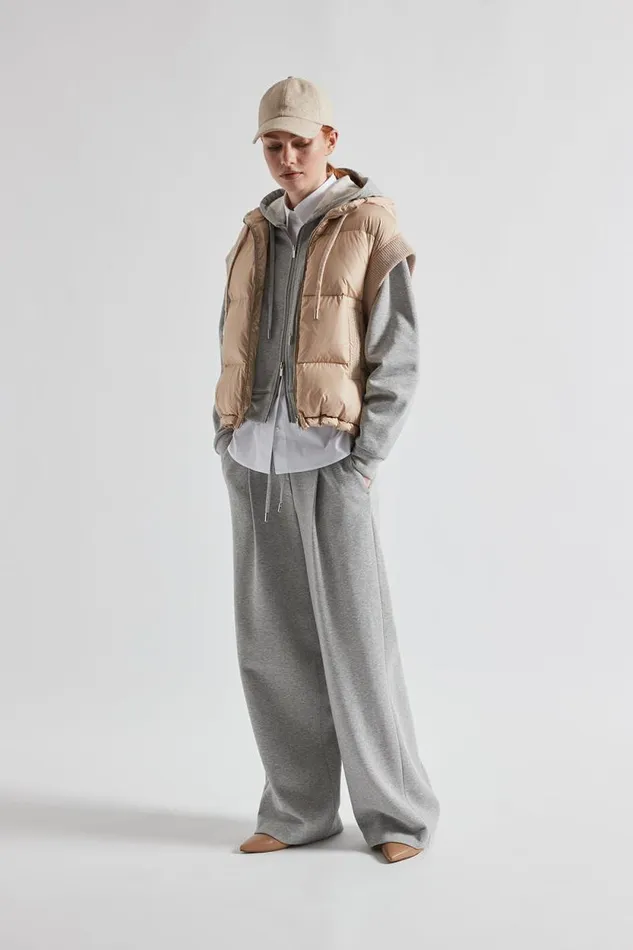 Peserico Outerwear Woman Down Waistcoat With Wool And Microfibre Hood Macchiato Peserico Outerwear Woman Down Waistcoat With Wool And Microfibre Hood Macchiato