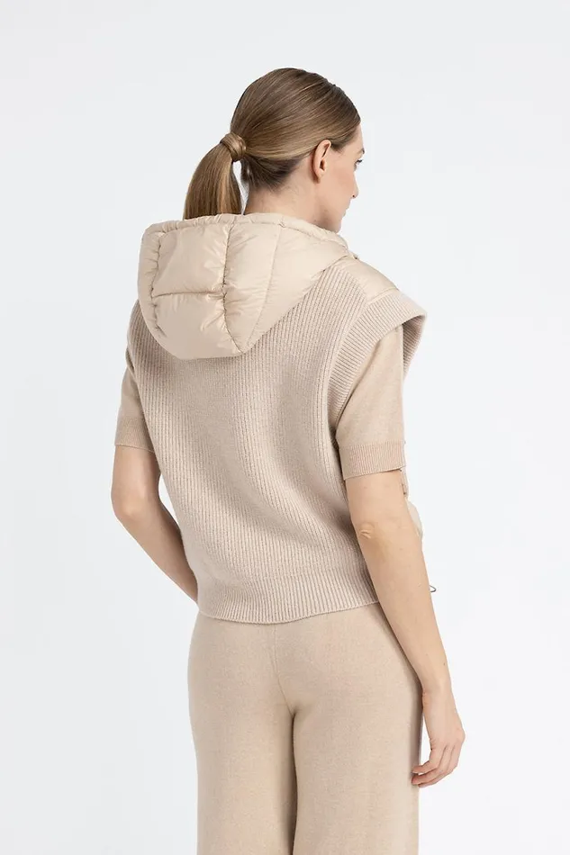 Peserico Outerwear Woman Down Waistcoat With Wool And Microfibre Hood Macchiato Peserico Outerwear Woman Down Waistcoat With Wool And Microfibre Hood Macchiato