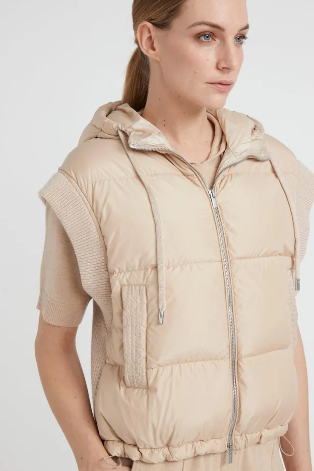 Peserico Outerwear Woman Down Waistcoat With Wool And Microfibre Hood Macchiato Peserico Outerwear Woman Down Waistcoat With Wool And Microfibre Hood Macchiato