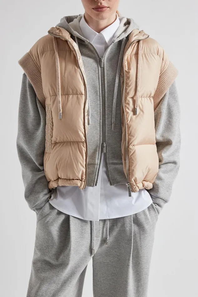 Peserico Outerwear Woman Down Waistcoat With Wool And Microfibre Hood Macchiato Peserico Outerwear Woman Down Waistcoat With Wool And Microfibre Hood Macchiato