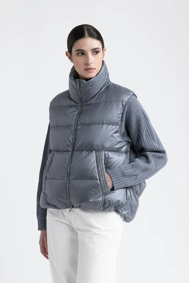 Peserico Outerwear Woman Goose Down And Ultralight Nylon Vest Slate