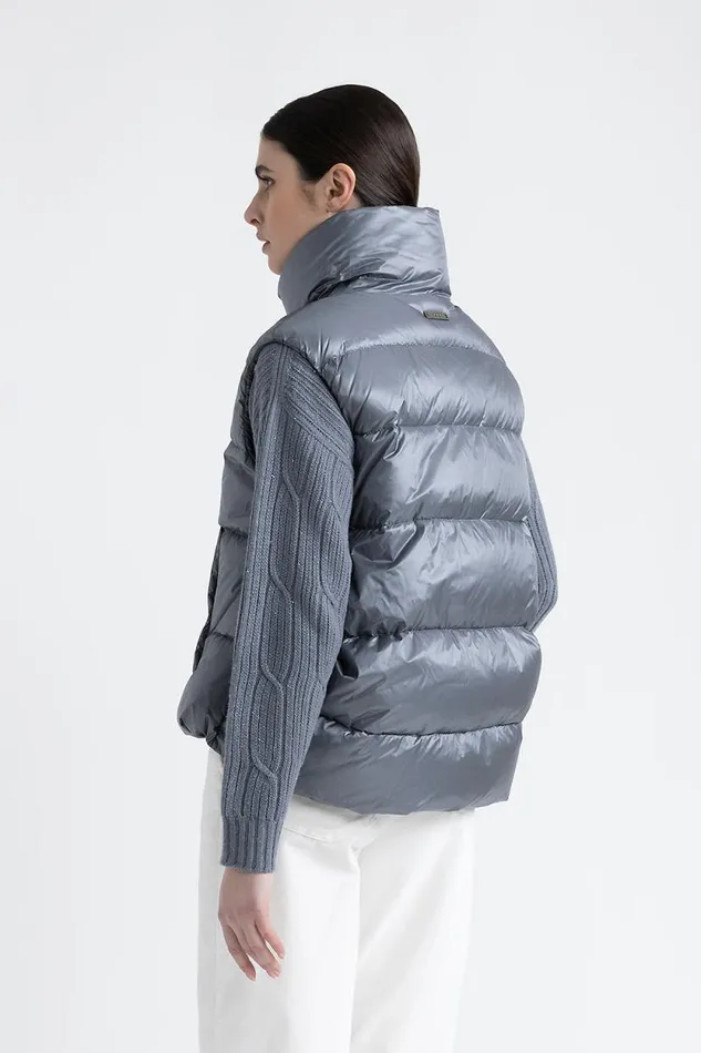Peserico Outerwear Woman Goose Down And Ultralight Nylon Vest Slate Peserico Outerwear Woman Goose Down And Ultralight Nylon Vest Slate