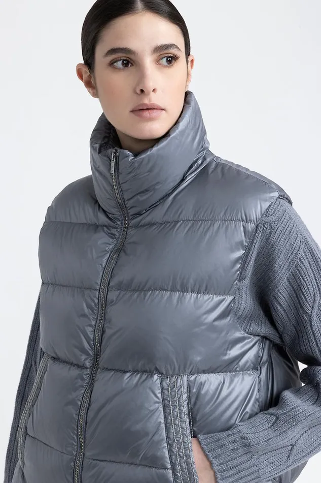 Peserico Outerwear Woman Goose Down And Ultralight Nylon Vest Slate Peserico Outerwear Woman Goose Down And Ultralight Nylon Vest Slate