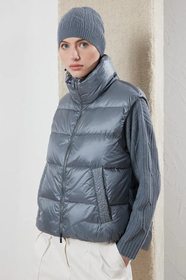 Peserico Outerwear Woman Goose Down And Ultralight Nylon Vest Slate Peserico Outerwear Woman Goose Down And Ultralight Nylon Vest Slate