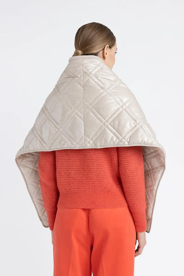 Peserico Outerwear Woman Laminated Quilted Maxi Shawl Barley Peserico Outerwear Woman Laminated Quilted Maxi Shawl Barley