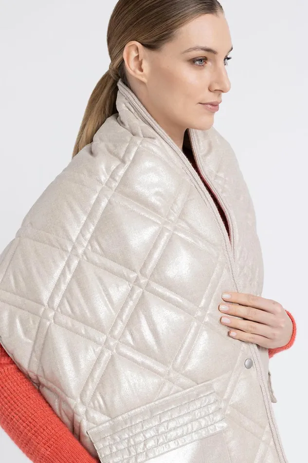 Peserico Outerwear Woman Laminated Quilted Maxi Shawl Barley Peserico Outerwear Woman Laminated Quilted Maxi Shawl Barley