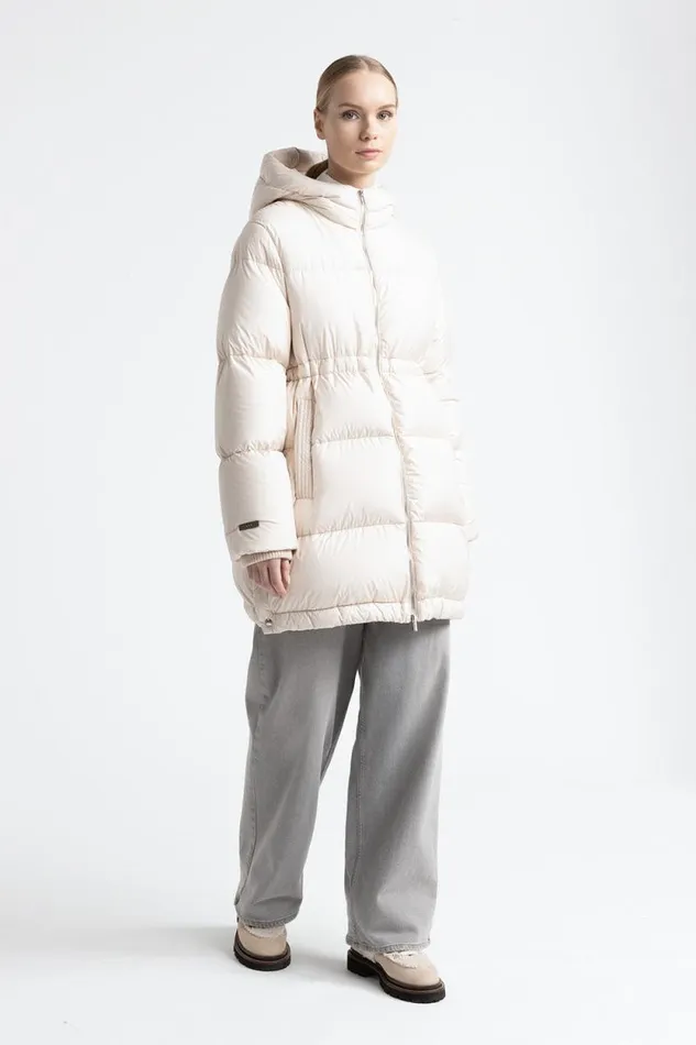 Peserico Outerwear Woman Maxi Hooded Goose Down Jacket Wr Barley