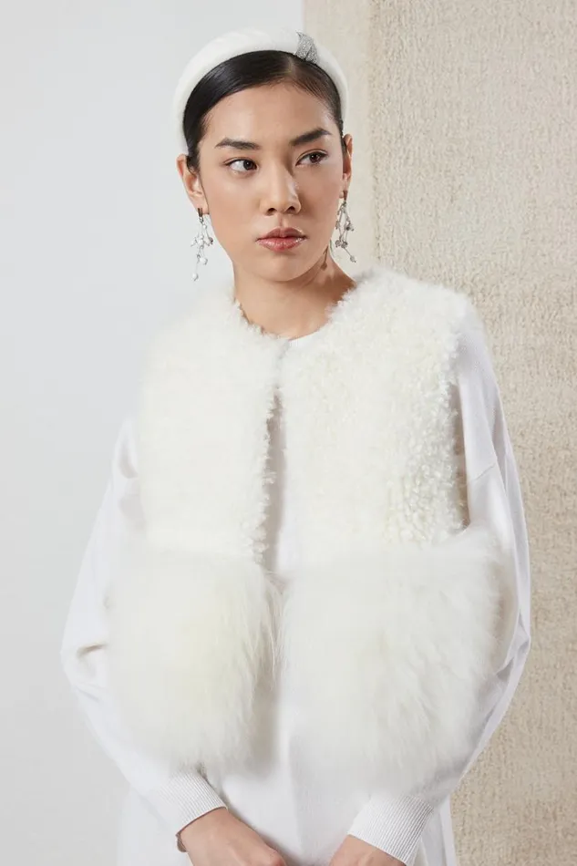 Peserico Outerwear Woman Real Cashmere Goat Hair Gilet Natural White