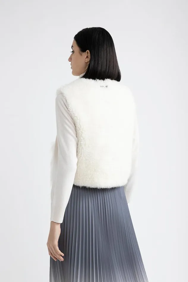 Peserico Outerwear Woman Real Cashmere Goat Hair Gilet Natural White Peserico Outerwear Woman Real Cashmere Goat Hair Gilet Natural White