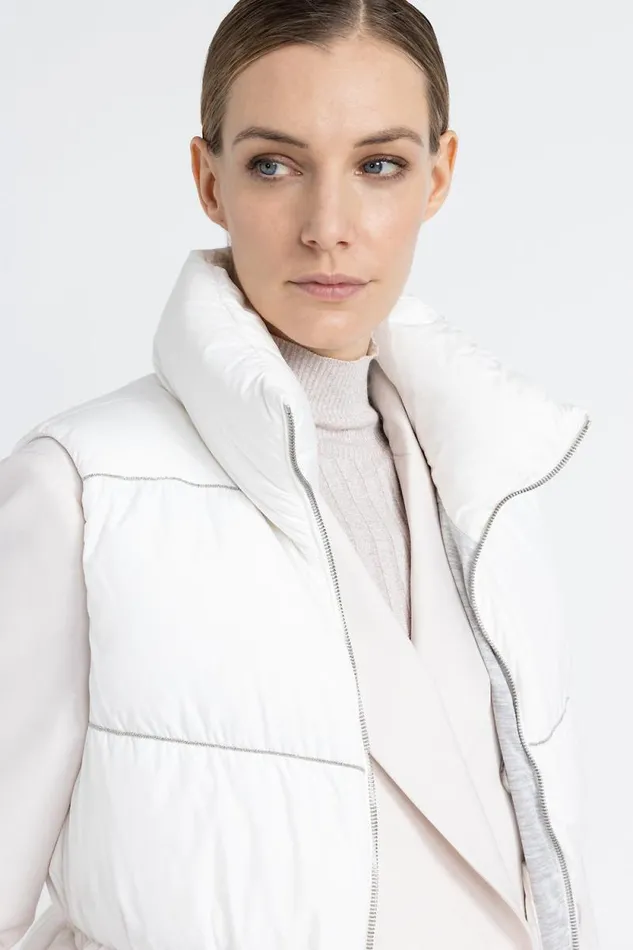 Peserico Outerwear Woman Sleeveless DripProof Short Down Jacket Beige Peserico Outerwear Woman Sleeveless DripProof Short Down Jacket Beige