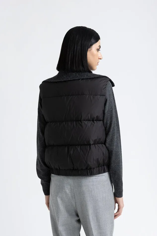 Peserico Outerwear Woman Sleeveless Goose Down Jacket With Tricot Collar Graphite Peserico Outerwear Woman Sleeveless Goose Down Jacket With Tricot Collar Graphite