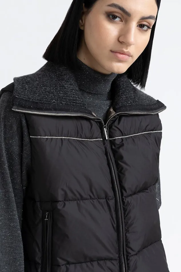 Peserico Outerwear Woman Sleeveless Goose Down Jacket With Tricot Collar Graphite Peserico Outerwear Woman Sleeveless Goose Down Jacket With Tricot Collar Graphite