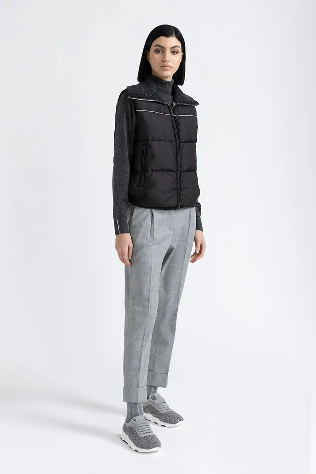 Peserico Outerwear Woman Sleeveless Goose Down Jacket With Tricot Collar Graphite Peserico Outerwear Woman Sleeveless Goose Down Jacket With Tricot Collar Graphite