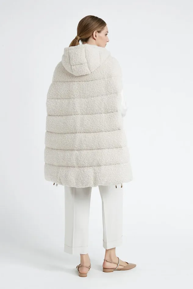Peserico Outerwear Woman Sleeveless Midi Down Jacket In Wool Boucl Fabric Barley Peserico Outerwear Woman Sleeveless Midi Down Jacket In Wool Boucl Fabric Barley