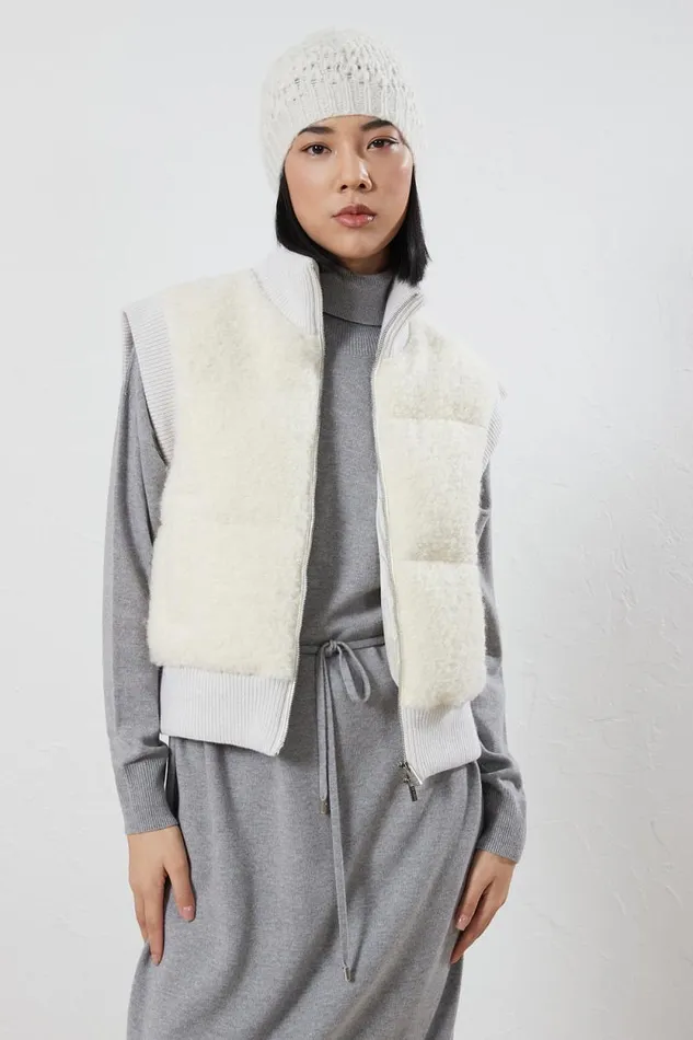 Peserico Outerwear Woman Wool And Alpaca Down Gilet Natural White