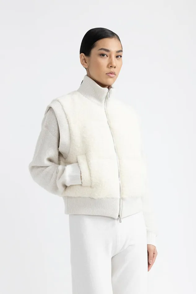 Peserico Outerwear Woman Wool And Alpaca Down Gilet Natural White Peserico Outerwear Woman Wool And Alpaca Down Gilet Natural White