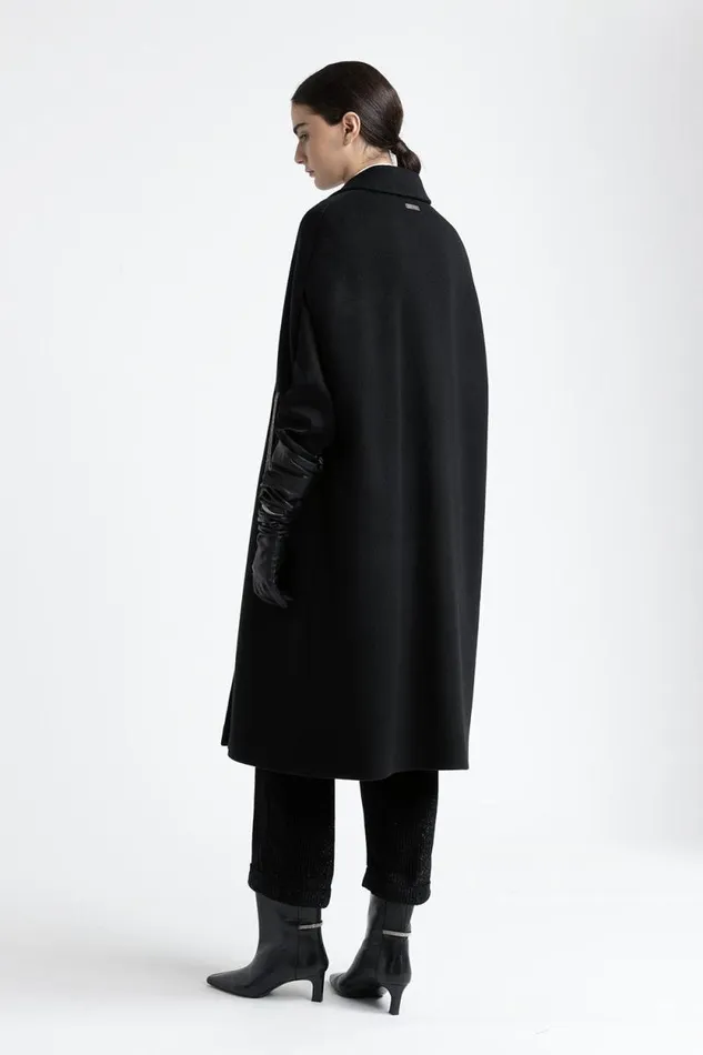 Peserico Outerwear Woman Wool And Cashmere Oversize Cape Black Peserico Outerwear Woman Wool And Cashmere Oversize Cape Black