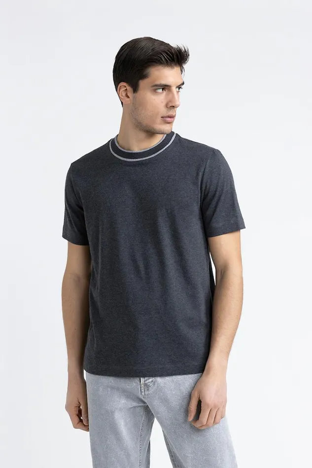 Peserico Polos And TShirts Man Cotton And Cashmere Melange Jersey TShirt Graphite Peserico Polos And TShirts Man Cotton And Cashmere Melange Jersey TShirt Graphite