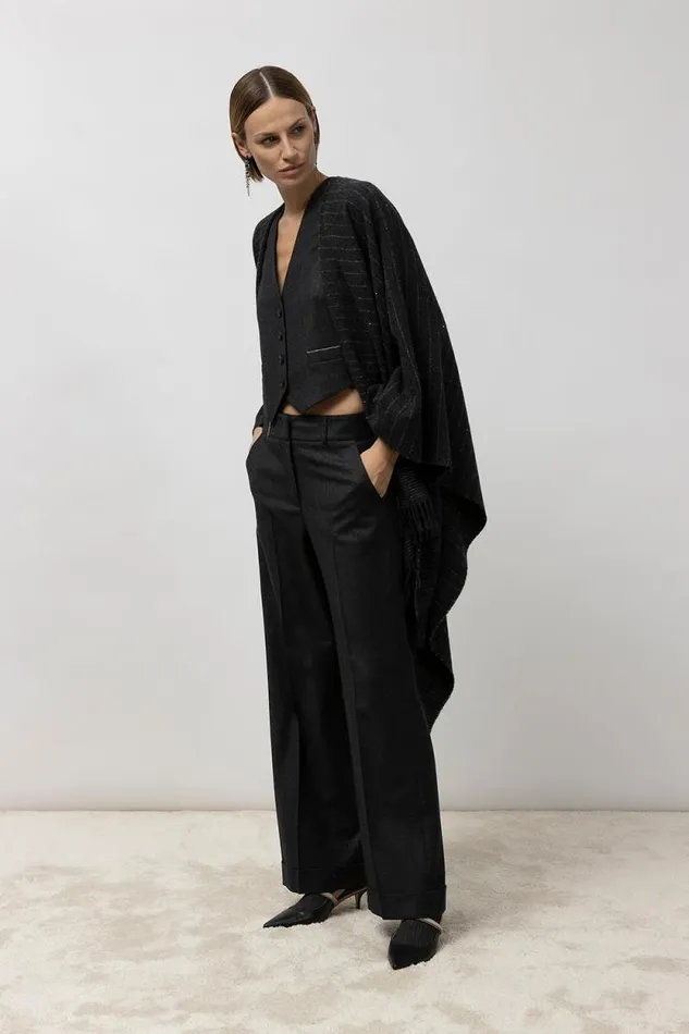 Peserico Scarves Woman Cape In Wool Cashmere And Sequins Graphite Peserico Scarves Woman Cape In Wool Cashmere And Sequins Graphite