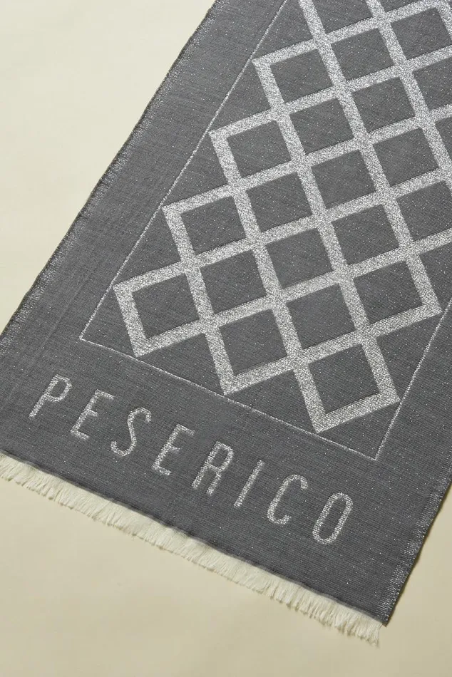 Peserico Scarves Woman Geometric Pattern Wool And Modal Stole Granite Peserico Scarves Woman Geometric Pattern Wool And Modal Stole Granite
