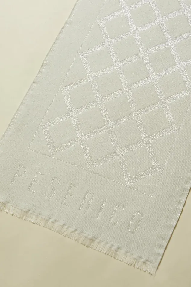Peserico Scarves Woman Geometric Pattern Wool And Modal Stole Natural White Peserico Scarves Woman Geometric Pattern Wool And Modal Stole Natural White