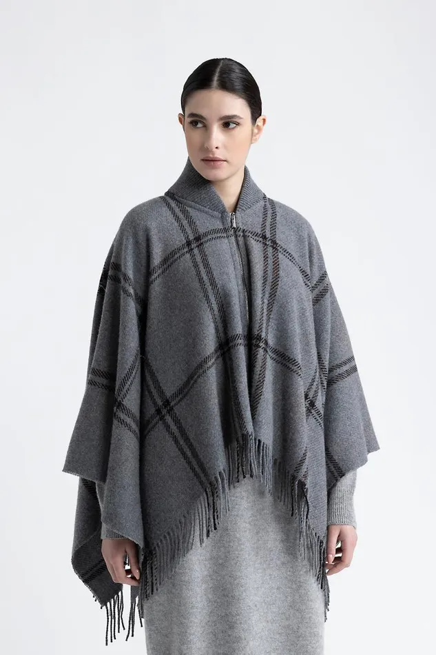 Peserico Scarves Woman Wool Cashmere And Lurex Blend Poncho Graphite