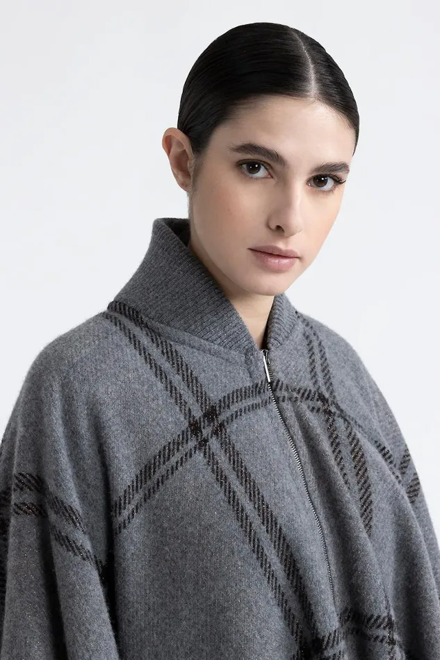 Peserico Scarves Woman Wool Cashmere And Lurex Blend Poncho Graphite Peserico Scarves Woman Wool Cashmere And Lurex Blend Poncho Graphite