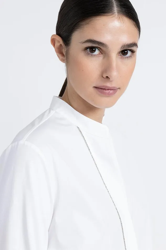 Peserico Shirts And Blouses Woman Mandarin Collar Poplin And Cotton Jersey Shirt Pure White Peserico Shirts And Blouses Woman Mandarin Collar Poplin And Cotton Jersey Shirt Pure White