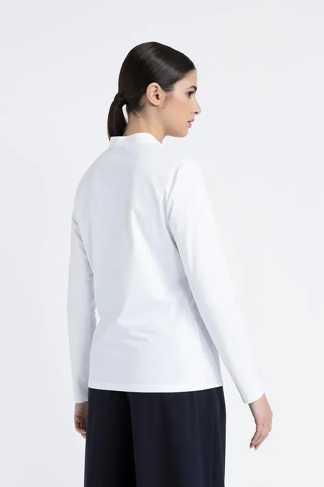 Peserico Shirts And Blouses Woman Mandarin Collar Poplin And Cotton Jersey Shirt Pure White Peserico Shirts And Blouses Woman Mandarin Collar Poplin And Cotton Jersey Shirt Pure White