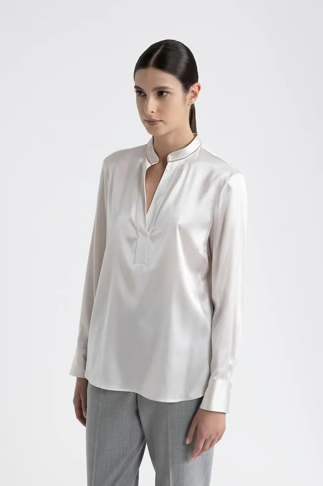Peserico Shirts And Blouses Woman Shiny Silk Satin Shirt Hornbeam