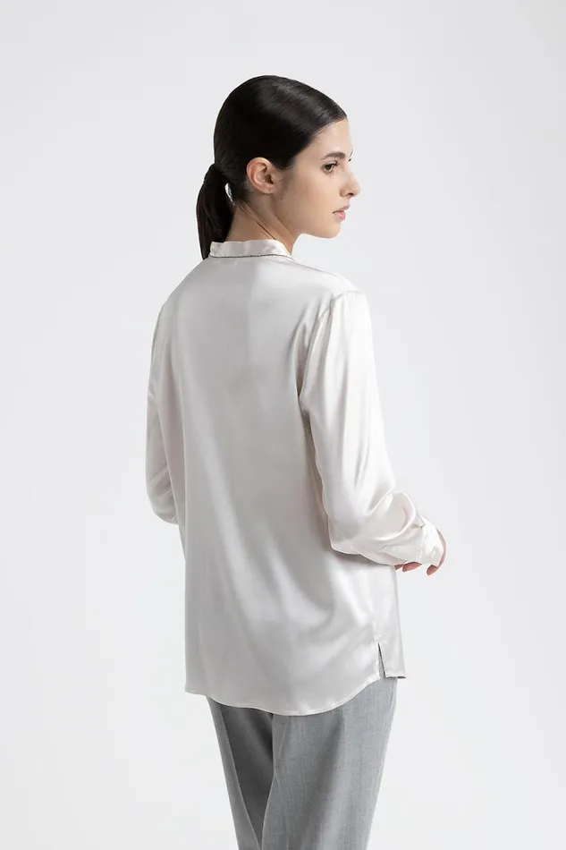 Peserico Shirts And Blouses Woman Shiny Silk Satin Shirt Hornbeam Peserico Shirts And Blouses Woman Shiny Silk Satin Shirt Hornbeam