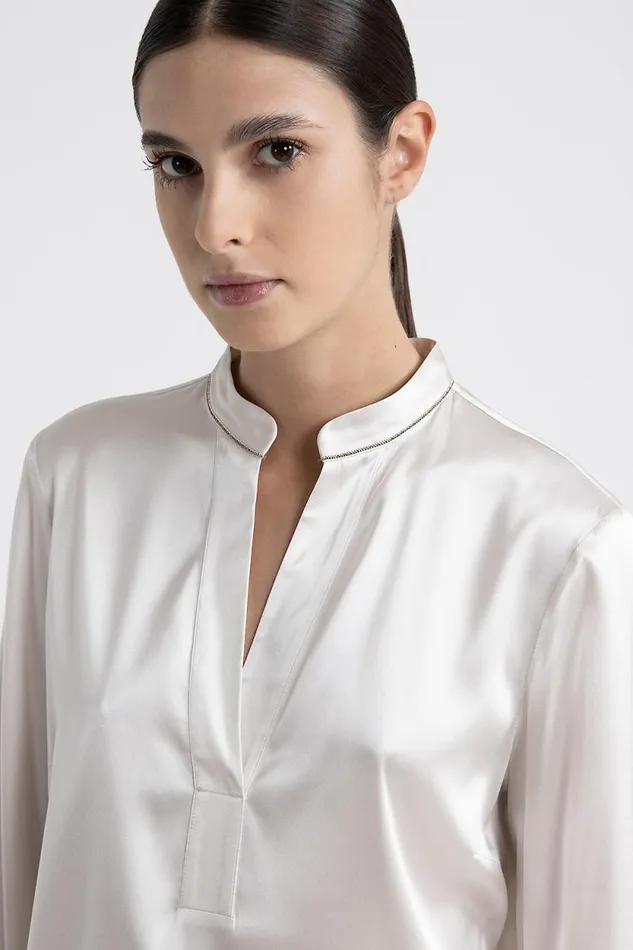 Peserico Shirts And Blouses Woman Shiny Silk Satin Shirt Hornbeam Peserico Shirts And Blouses Woman Shiny Silk Satin Shirt Hornbeam