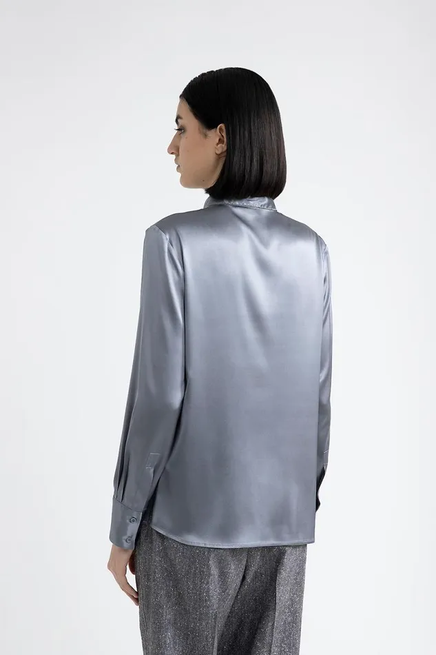 Peserico Shirts And Blouses Woman Shiny Silk Satin Shirt Slate Peserico Shirts And Blouses Woman Shiny Silk Satin Shirt Slate