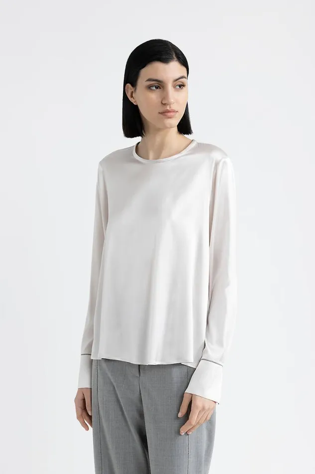Peserico Shirts And Blouses Woman Silk Satin Shirt With Punto Luce Hornbeam