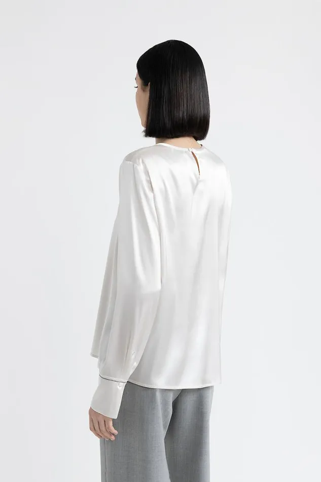 Peserico Shirts And Blouses Woman Silk Satin Shirt With Punto Luce Hornbeam Peserico Shirts And Blouses Woman Silk Satin Shirt With Punto Luce Hornbeam