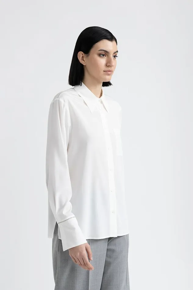 Peserico Shirts And Blouses Woman Silk Shirt With Punto Luce Trim Natural White Peserico Shirts And Blouses Woman Silk Shirt With Punto Luce Trim Natural White