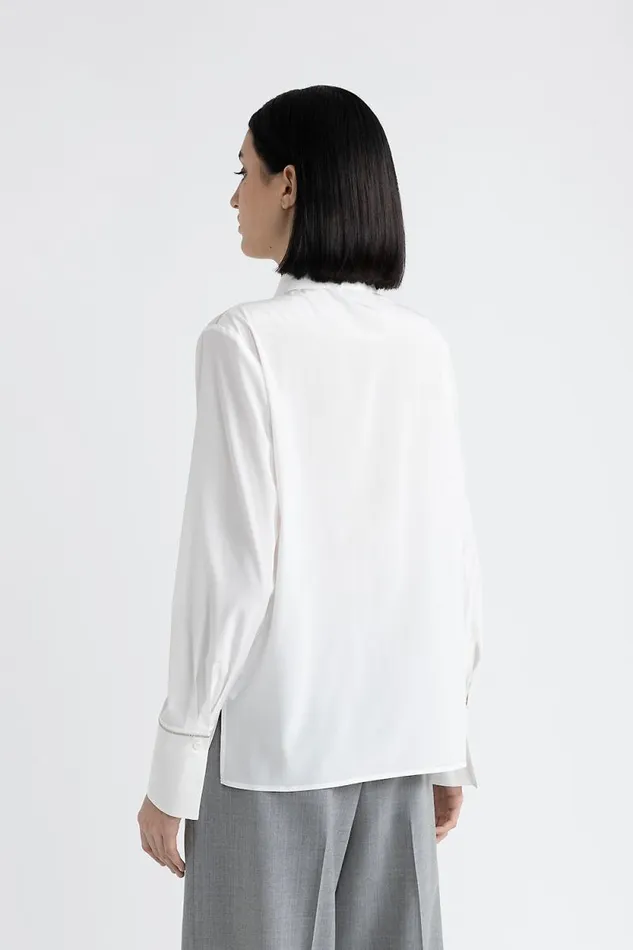 Peserico Shirts And Blouses Woman Silk Shirt With Punto Luce Trim Natural White Peserico Shirts And Blouses Woman Silk Shirt With Punto Luce Trim Natural White