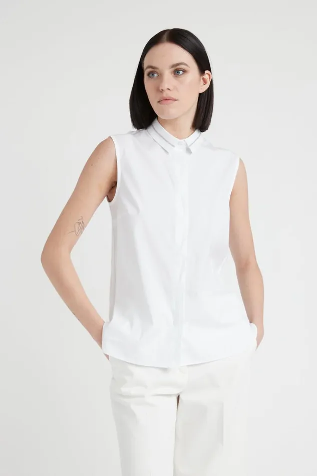 Peserico Shirts And Blouses Woman Sleeveless Poplin Shirt Pure White
