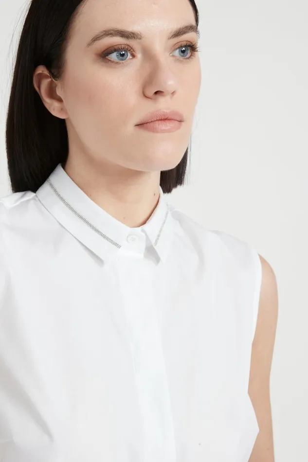 Peserico Shirts And Blouses Woman Sleeveless Poplin Shirt Pure White Peserico Shirts And Blouses Woman Sleeveless Poplin Shirt Pure White