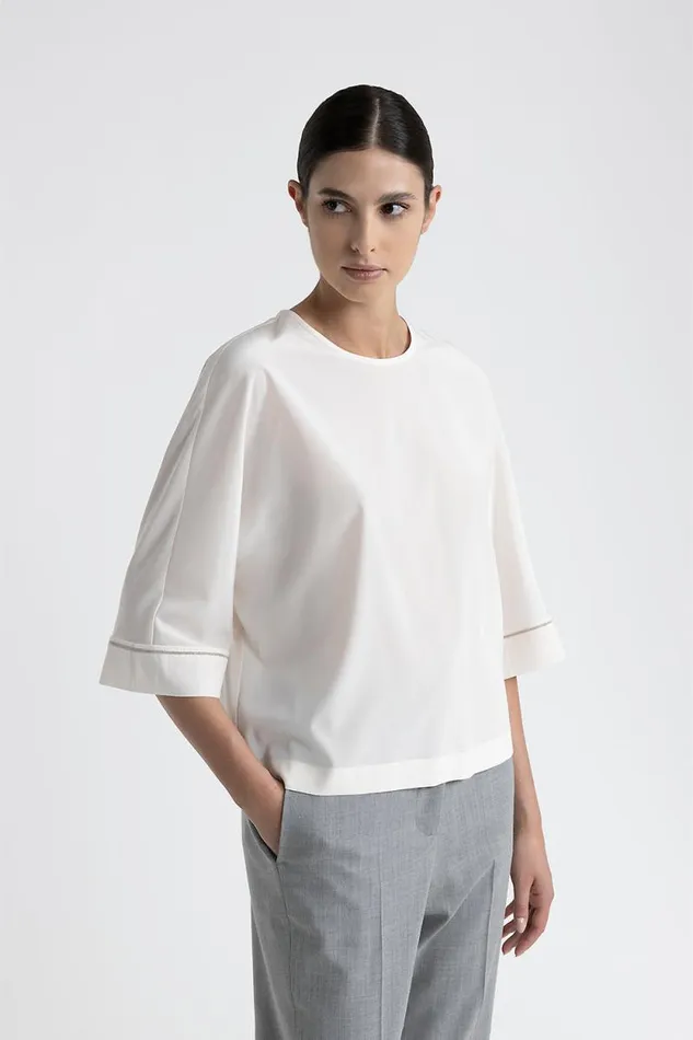 Peserico Shirts And Blouses Woman Stretch Silk Crepe De Chine Blouse Pearl Beige