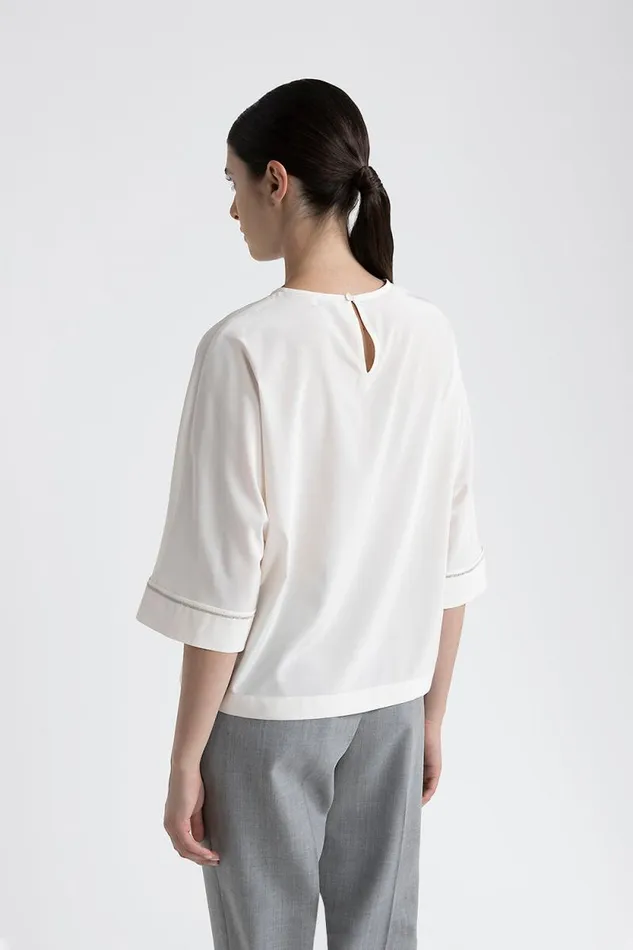 Peserico Shirts And Blouses Woman Stretch Silk Crepe De Chine Blouse Pearl Beige Peserico Shirts And Blouses Woman Stretch Silk Crepe De Chine Blouse Pearl Beige
