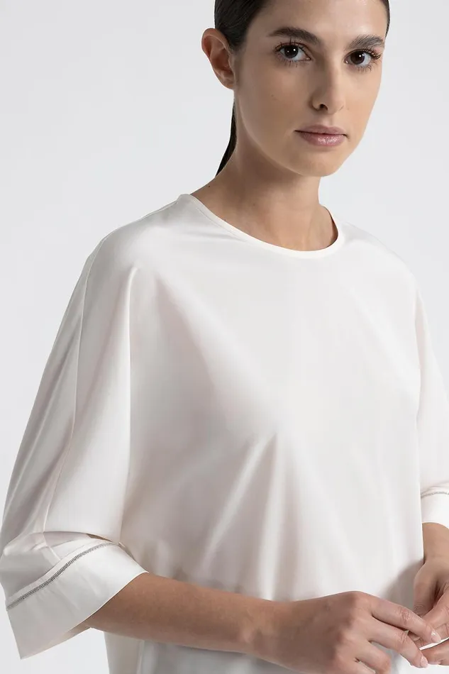 Peserico Shirts And Blouses Woman Stretch Silk Crepe De Chine Blouse Pearl Beige Peserico Shirts And Blouses Woman Stretch Silk Crepe De Chine Blouse Pearl Beige