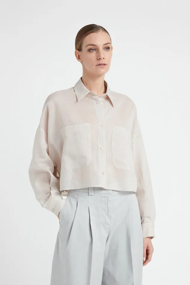 Peserico Shirts And Blouses Woman Striped Cotton And Silk Organza Shirt Barley Peserico Shirts And Blouses Woman Striped Cotton And Silk Organza Shirt Barley